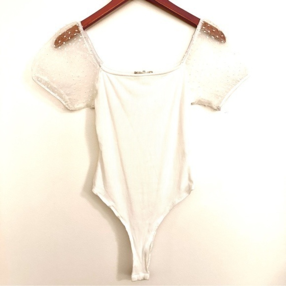 Altar’d State White Body Suit Sheer Sleeves Size Small